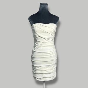 mini bodycon pleated strapless white tube dress Small 2000s mcbling